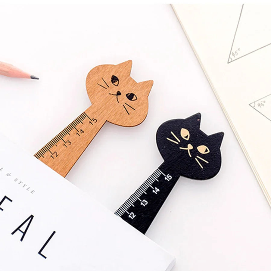 15cm Cute Cat Straight Ruler Wooden Kawaii Tools Stationery Cartoon Drawing Gift Office School Supplies Kitty Measuring