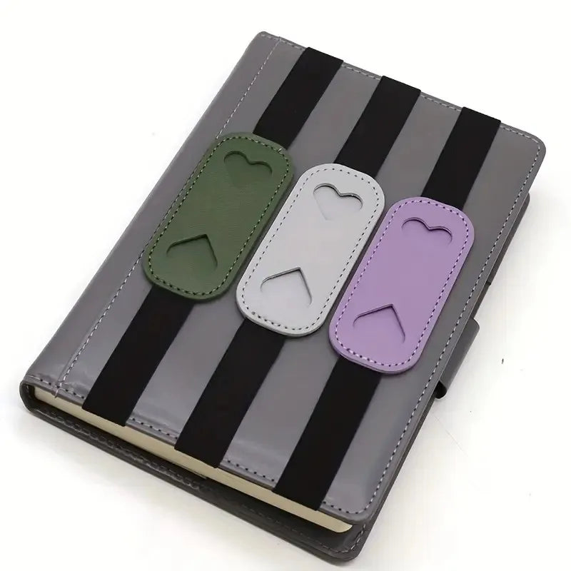 Heart-Shaped PU Leather Pen Holder with Elastic Band Secure Notebook Organizer for Office School Deskfor Students Professionals