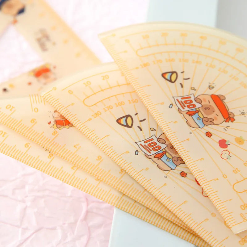 4pcs/set New Acrylic Capybara Set Rulers Drawing Tools Office Supplies Straight Ruler Cute Cartoon Soft Ruler Set Student Gifts