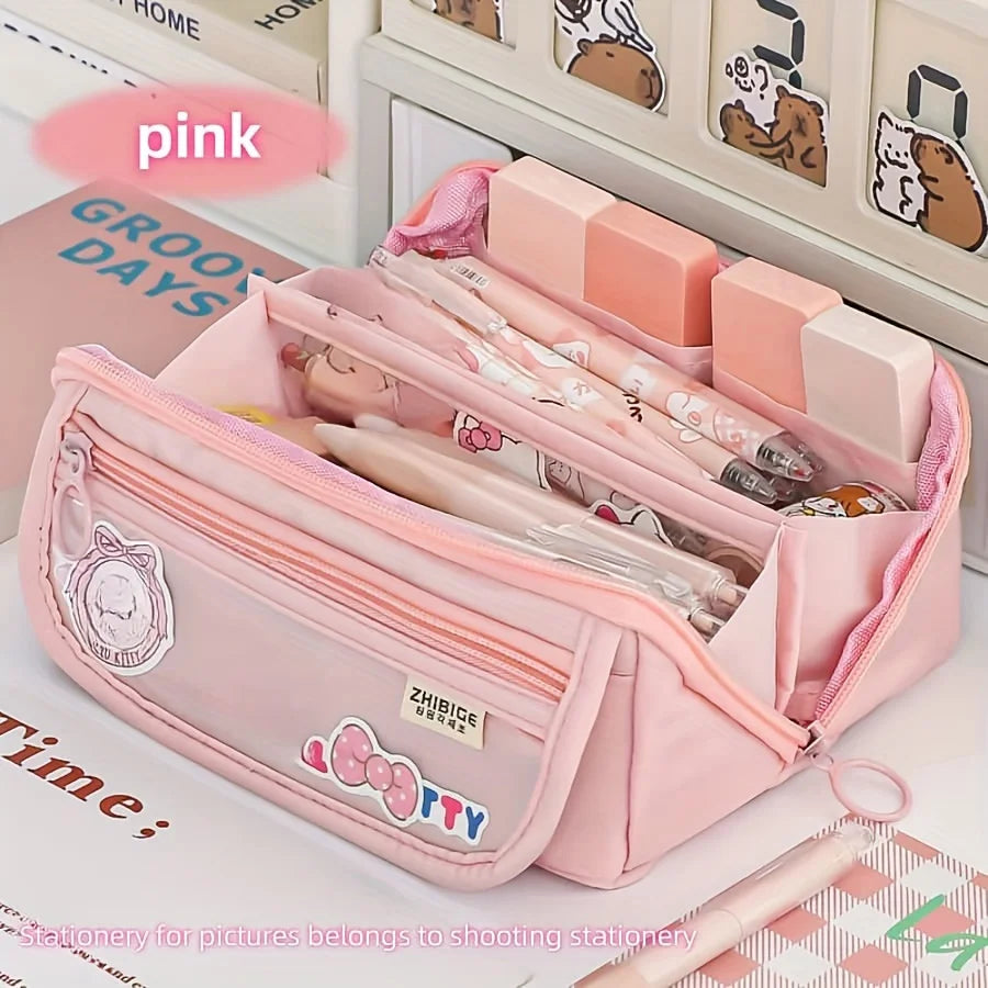 Kawaii Girly Pencil Case Large Capacity Female Student Stationery Bag High Value Pencil Bag Multifunctional Learning Supplies