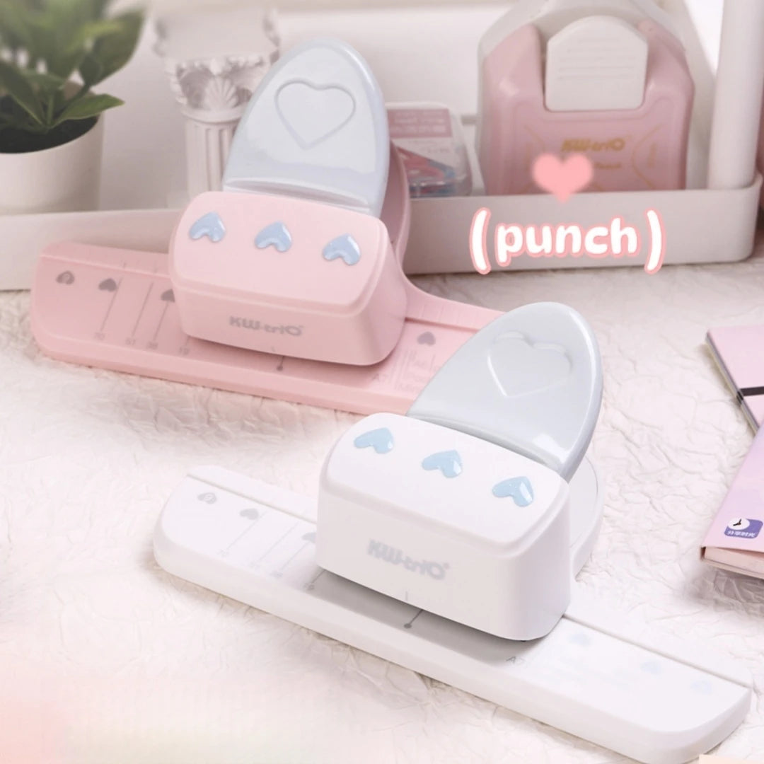 love shape 3 Hole Punch 4mm Dia 19mm Space Loose Leaf Notebooks Scrapbooking Puncher Pink for A5 A6 A7 A8 A7 Pocket Puncher