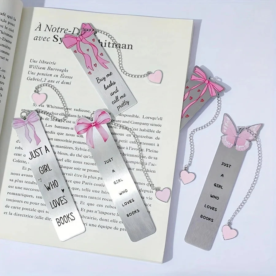 1PC Cute Pink Bow Metal Bookmarks Book Lovers Reading Accessories Valentine's Day Gifts for Wives Women Readers Book Decorations