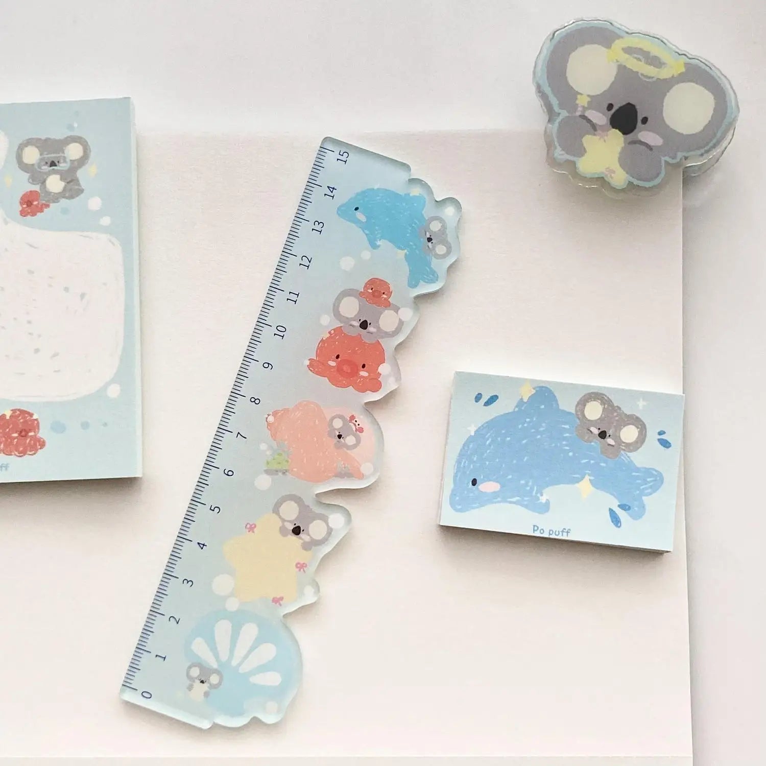 Koala animal-shaped ruler, cartoon cute tool ruler, stationery measuring ruler, school office supplies