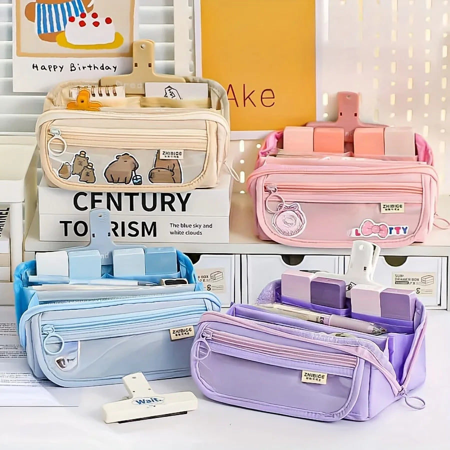 Kawaii Girly Pencil Case Large Capacity Female Student Stationery Bag High Value Pencil Bag Multifunctional Learning Supplies