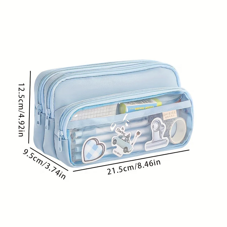 1PC New Large Capacity Stationery Bag, Stationery Pencil Steel Note Pen Storage Bag, Pencil Case, Portable Cosmetic Storage Bag