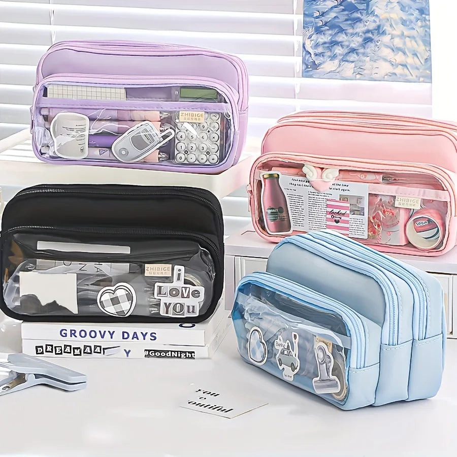 1PC New Large Capacity Stationery Bag, Stationery Pencil Steel Note Pen Storage Bag, Pencil Case, Portable Cosmetic Storage Bag