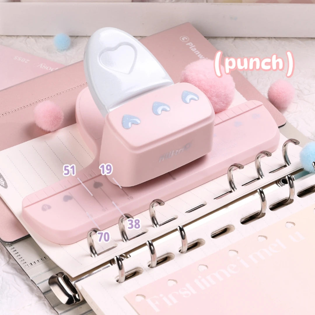 love shape 3 Hole Punch 4mm Dia 19mm Space Loose Leaf Notebooks Scrapbooking Puncher Pink for A5 A6 A7 A8 A7 Pocket Puncher