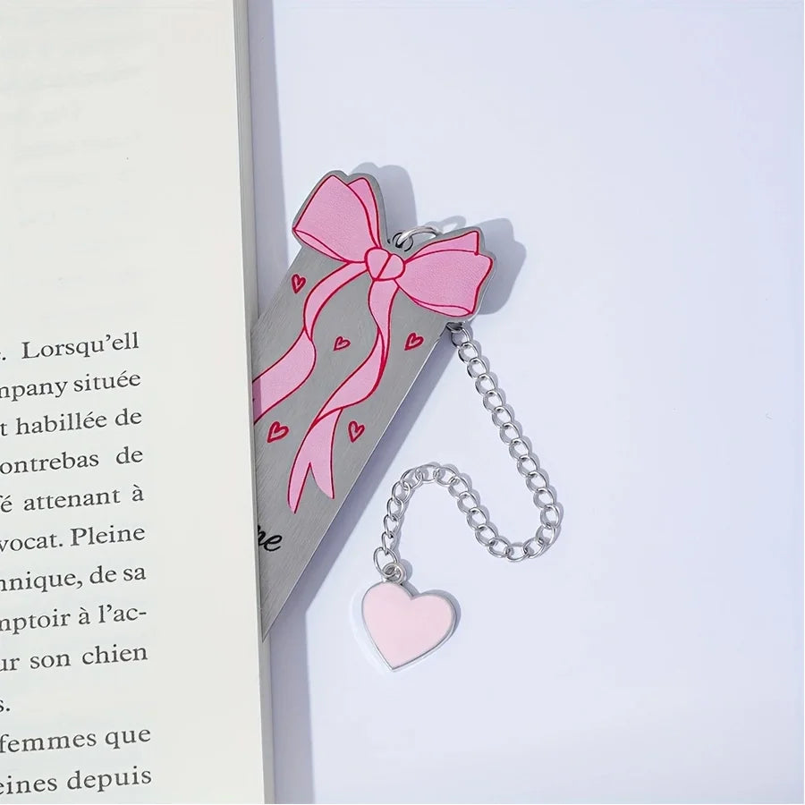 1PC Cute Pink Bow Metal Bookmarks Book Lovers Reading Accessories Valentine's Day Gifts for Wives Women Readers Book Decorations