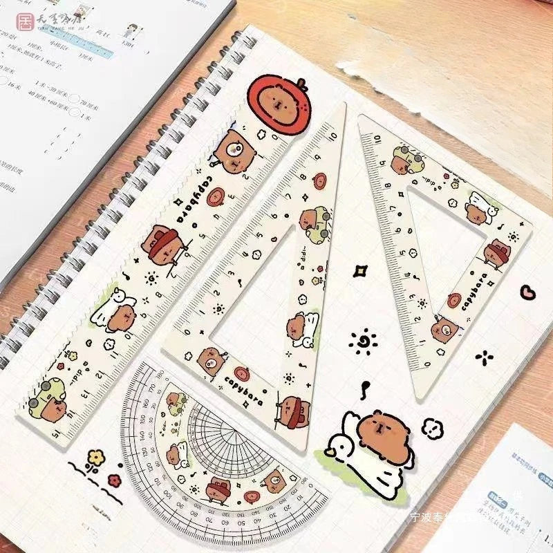 4pcs/Set  Soft Ruler school useful reative Acrylic Capybara of Rulers Drawing Tools Cute Cartoon Square Office School Supplies