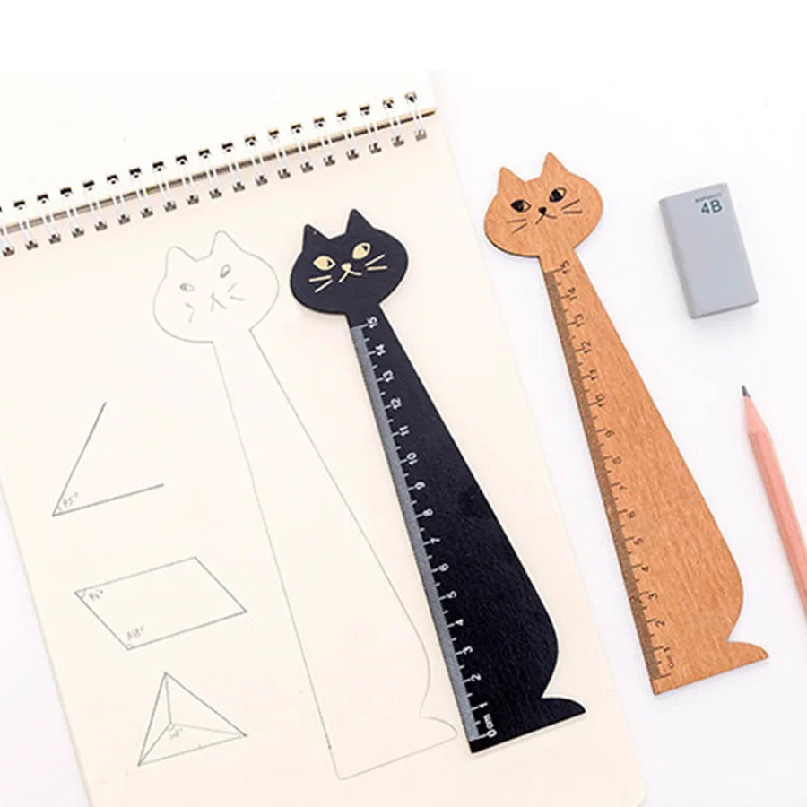 15cm Cute Cat Straight Ruler Wooden Kawaii Tools Stationery Cartoon Drawing Gift Office School Supplies Kitty Measuring