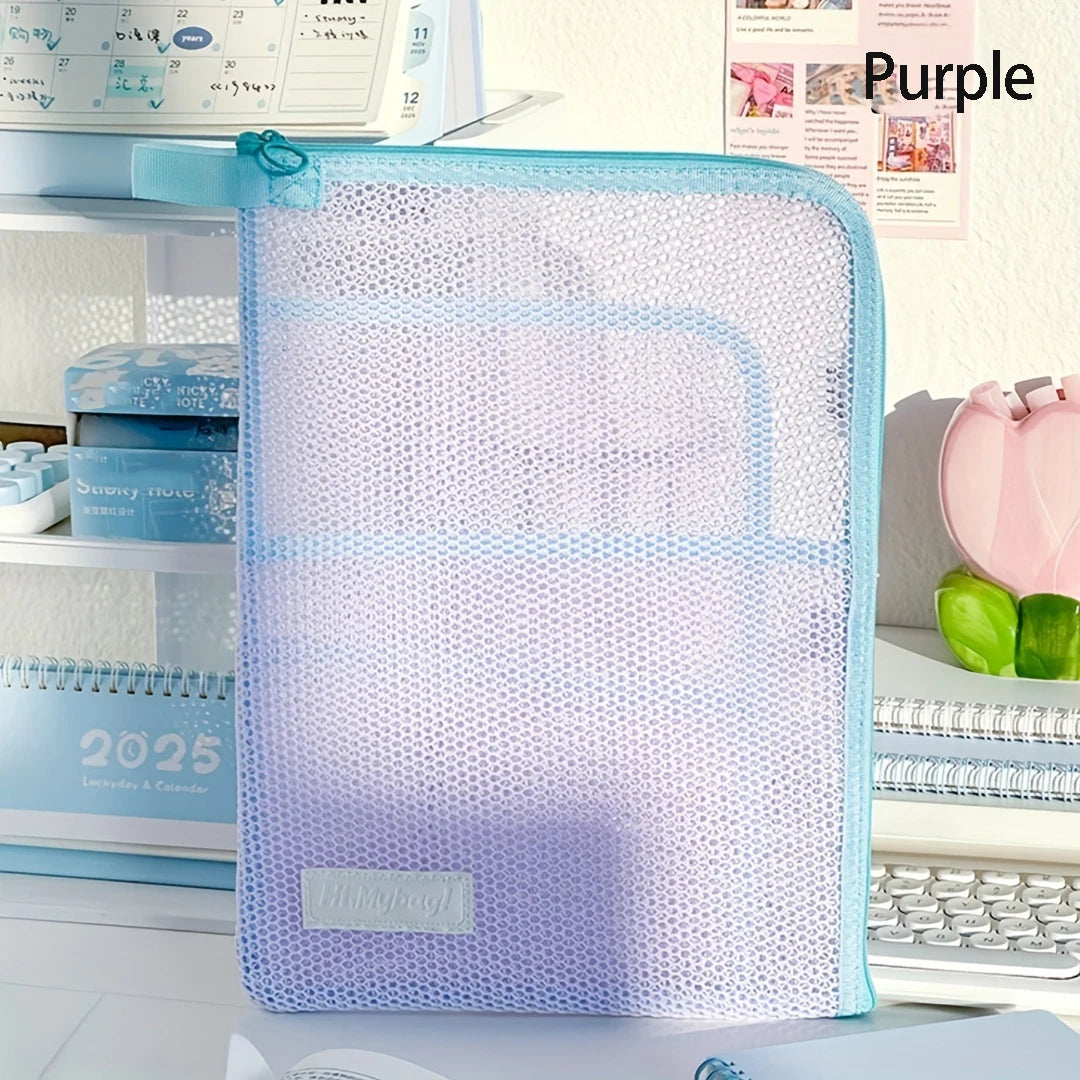 1pc multi-layer large-capacity L-shaped file storage bag, portable hand-held A4 color-blocked item bag, classified storage bag