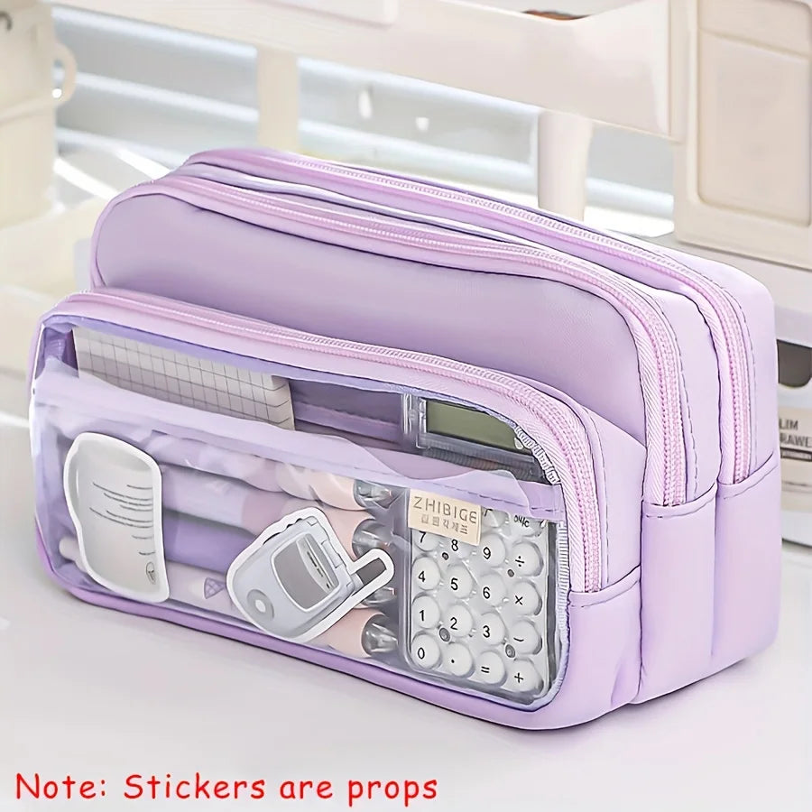 1PC New Large Capacity Stationery Bag, Stationery Pencil Steel Note Pen Storage Bag, Pencil Case, Portable Cosmetic Storage Bag