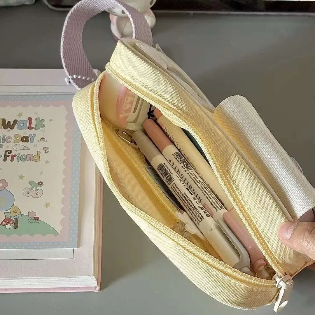 Creative cartoon portable pen case, large-capacity picnic series pencil case, multi-functional stationery bag for students