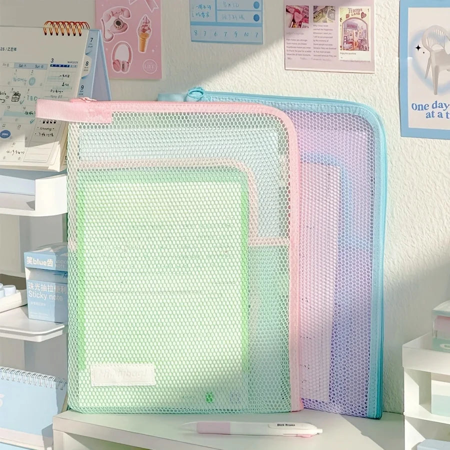 1pc multi-layer large-capacity L-shaped file storage bag, portable hand-held A4 color-blocked item bag, classified storage bag