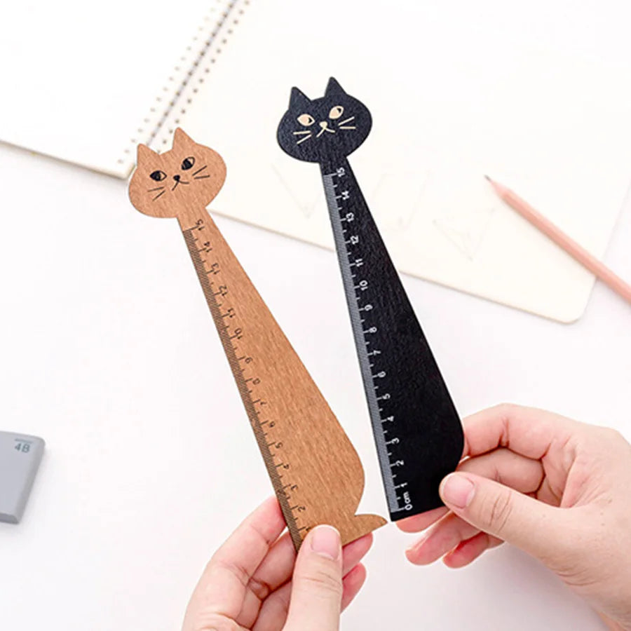 15cm Cute Cat Straight Ruler Wooden Kawaii Tools Stationery Cartoon Drawing Gift Office School Supplies Kitty Measuring