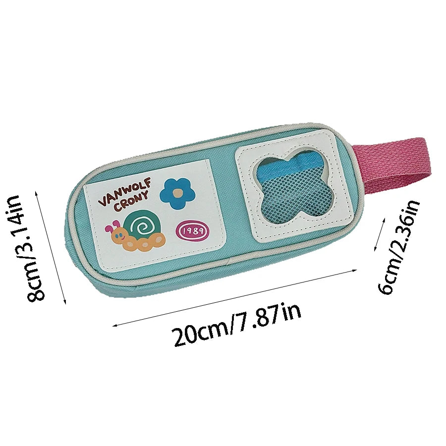 Creative cartoon portable pen case, large-capacity picnic series pencil case, multi-functional stationery bag for students