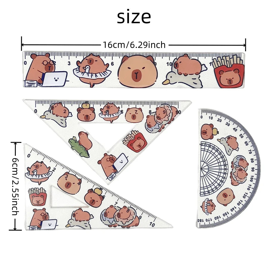 4pcs/set Creative Acrylic Capybara Rulers Drawing Tool Cartoon Soft Ruler Set Office Supplies Square Essential Items for School