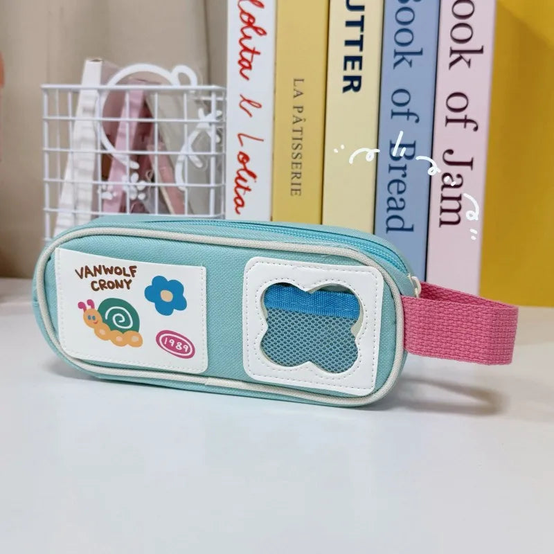 Creative cartoon portable pen case, large-capacity picnic series pencil case, multi-functional stationery bag for students