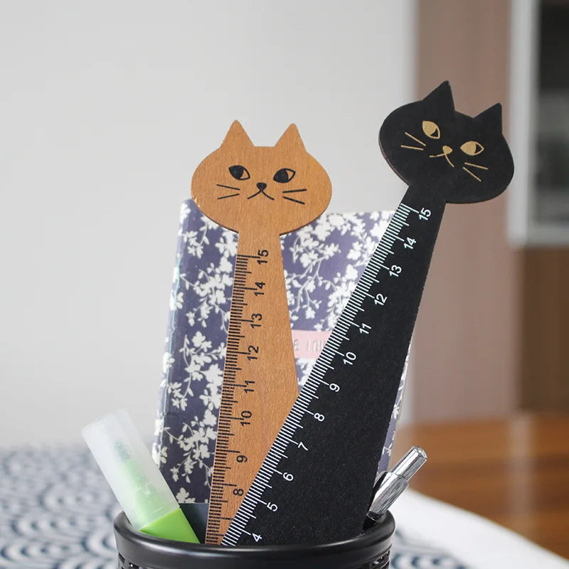 15cm Cute Cat Straight Ruler Wooden Kawaii Tools Stationery Cartoon Drawing Gift Office School Supplies Kitty Measuring