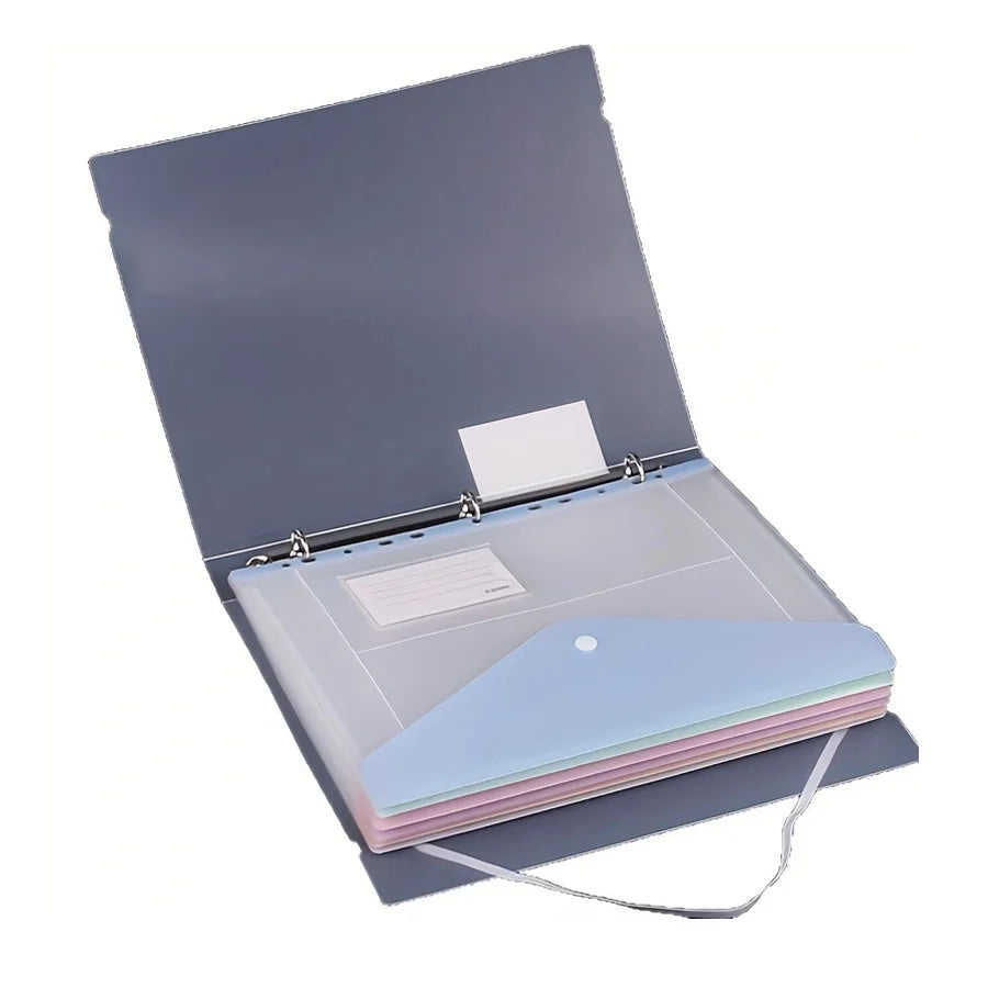 6pcs/set envelope binder pocket - 11-hole folder, for 2/3/4-ring binders, side-opening plastic folder with snap fasteners