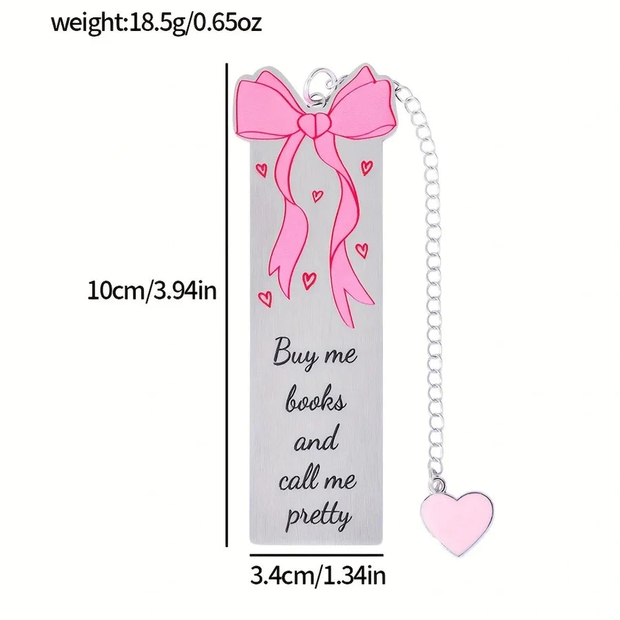 1PC Cute Pink Bow Metal Bookmarks Book Lovers Reading Accessories Valentine's Day Gifts for Wives Women Readers Book Decorations