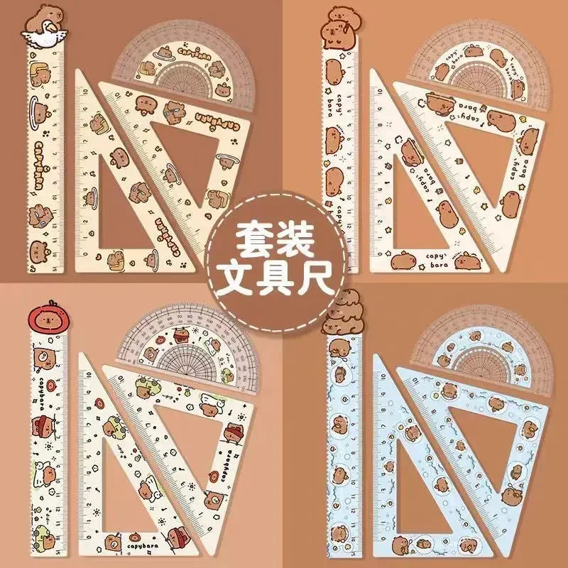 4pcs/set Creative Acrylic Capybara Set of Rulers Drawing Tools Cute Cartoon Soft Ruler Set Office Supplies Set Square