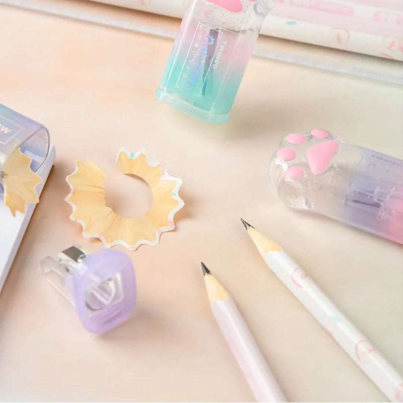 1pcs Gradient colored cat paw pencil sharpener cute cat shaped student office stationery pencil sharpener