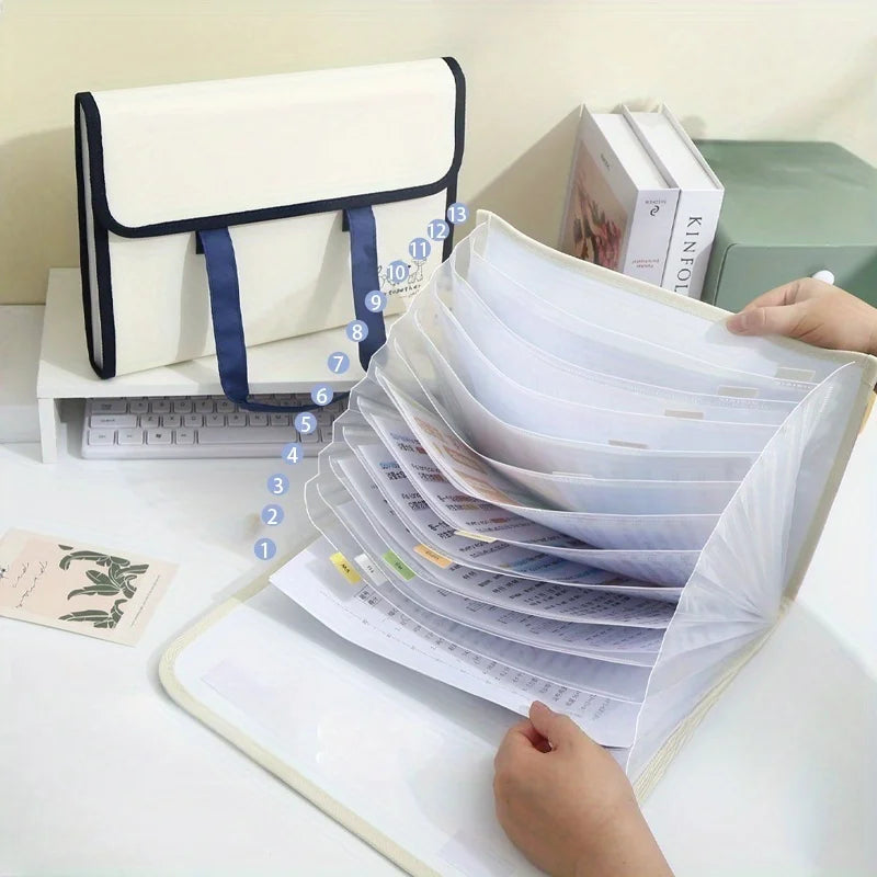 13-layer folder, file bag, storage bag, A4 clip storage bag, suitable for school, home and office