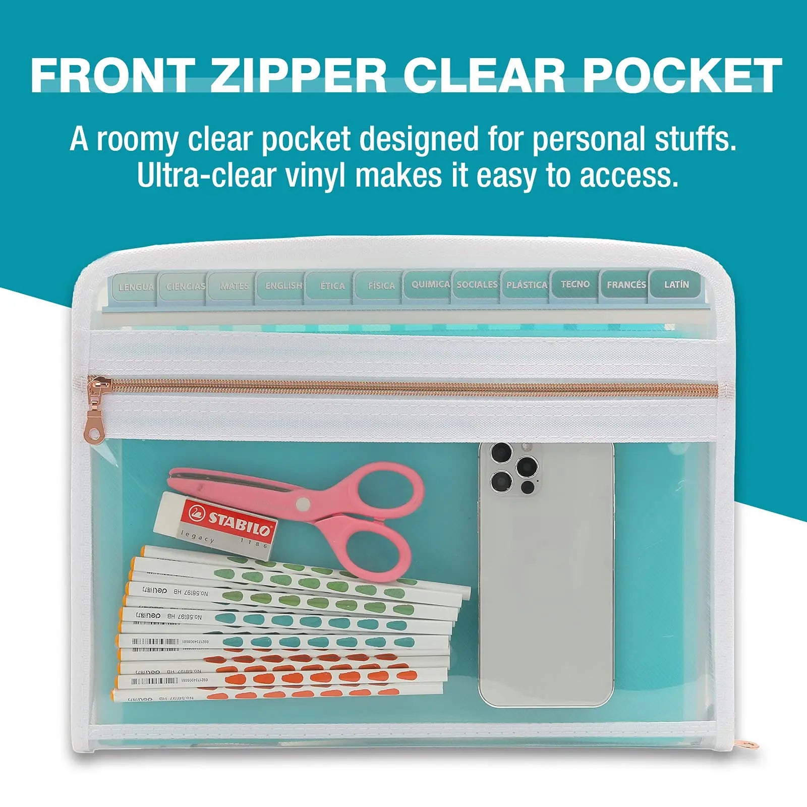 13 Pocket Expanding File Folder Organizer with Front Clear Pouch,Accordion File Organizer with Zipper Closure,Papers Letter Size