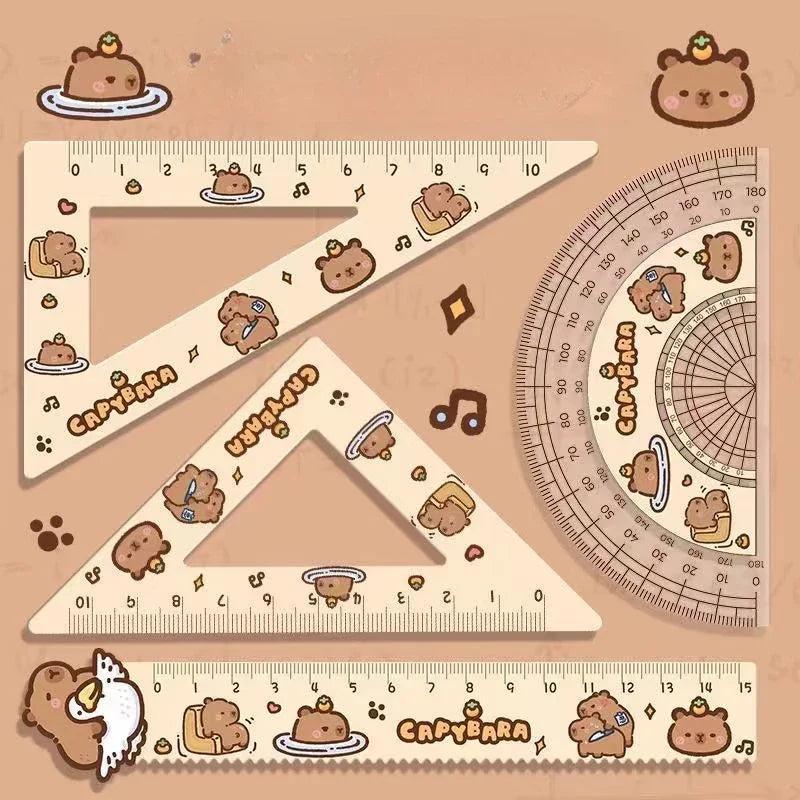 4pcs/Set  Soft Ruler school useful reative Acrylic Capybara of Rulers Drawing Tools Cute Cartoon Square Office School Supplies