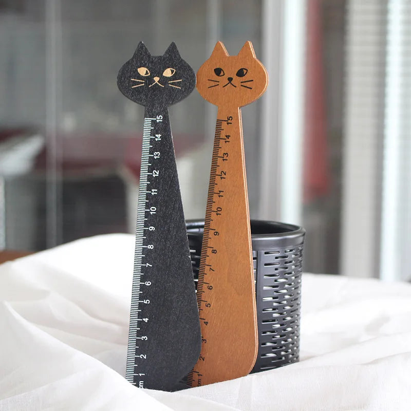 15cm Cute Cat Straight Ruler Wooden Kawaii Tools Stationery Cartoon Drawing Gift Office School Supplies Kitty Measuring