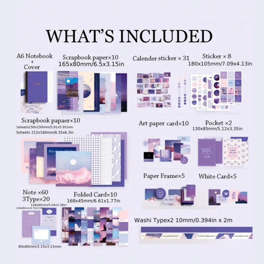 A Set of Creative Diary and Ledger Kit Washpaper Tape Including Decorative Stickers Stationery School Supplies Office
