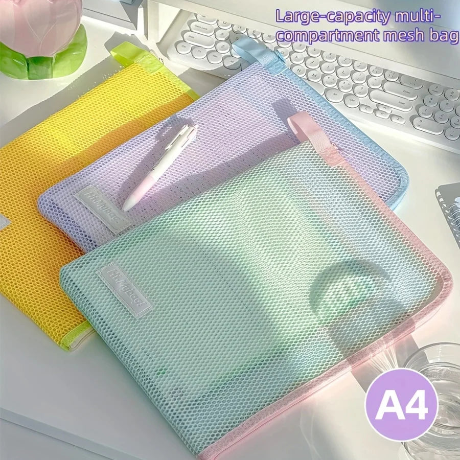 1pc multi-layer large-capacity L-shaped file storage bag, portable hand-held A4 color-blocked item bag, classified storage bag